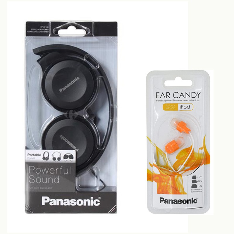 Ακουστικά Panasonic RP-HF100E-K 3.5mm Αναδίπλωσης Μαύρα + Δώρο Ακουστικά Panasonic In-ear RP-HJΕ100E-D 3.5mm Πορτοκαλί Χωρίς Μικρόφωνο