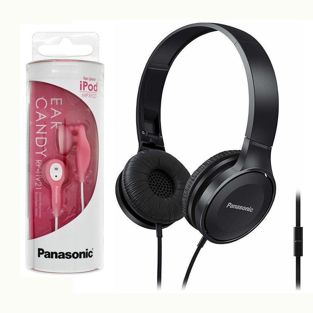 Ακουστικά Panasonic RP-HF100ME-K 3.5mm με Μικρόφωνο Μαύρα + Ακουστικά Panasonic RP-HV21E-P 3.5mm Ροζ με Κλιπ Χωρίς Μικρόφωνο