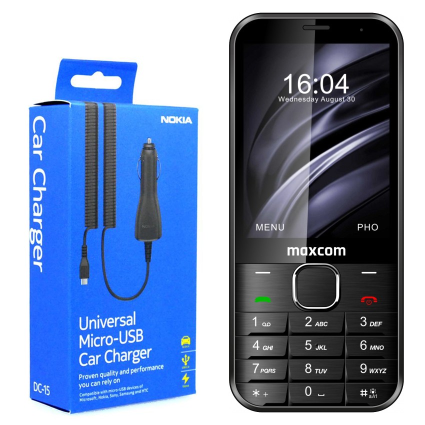 Maxcom MM334 3.2″ με Bluetooth, Ραδιόφωνο, Κάμερα, Φακό και Μεγάλα Γράμματα Μαύρο + Φορτιστής Αυτοκινήτου Nokia Micro USB