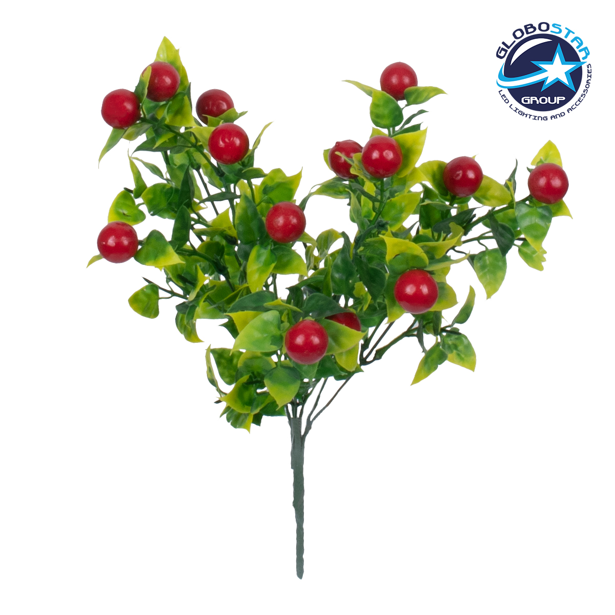 GloboStar® BUTCHERS BROOM 78268 Τεχνητό Φυτό Ρούσκος – Μπουκέτο Διακοσμητικών Φυτών – Κλαδιών με Φύλλωμα Πράσινο – Κόκκινο – Κίτρινο Υ30cm