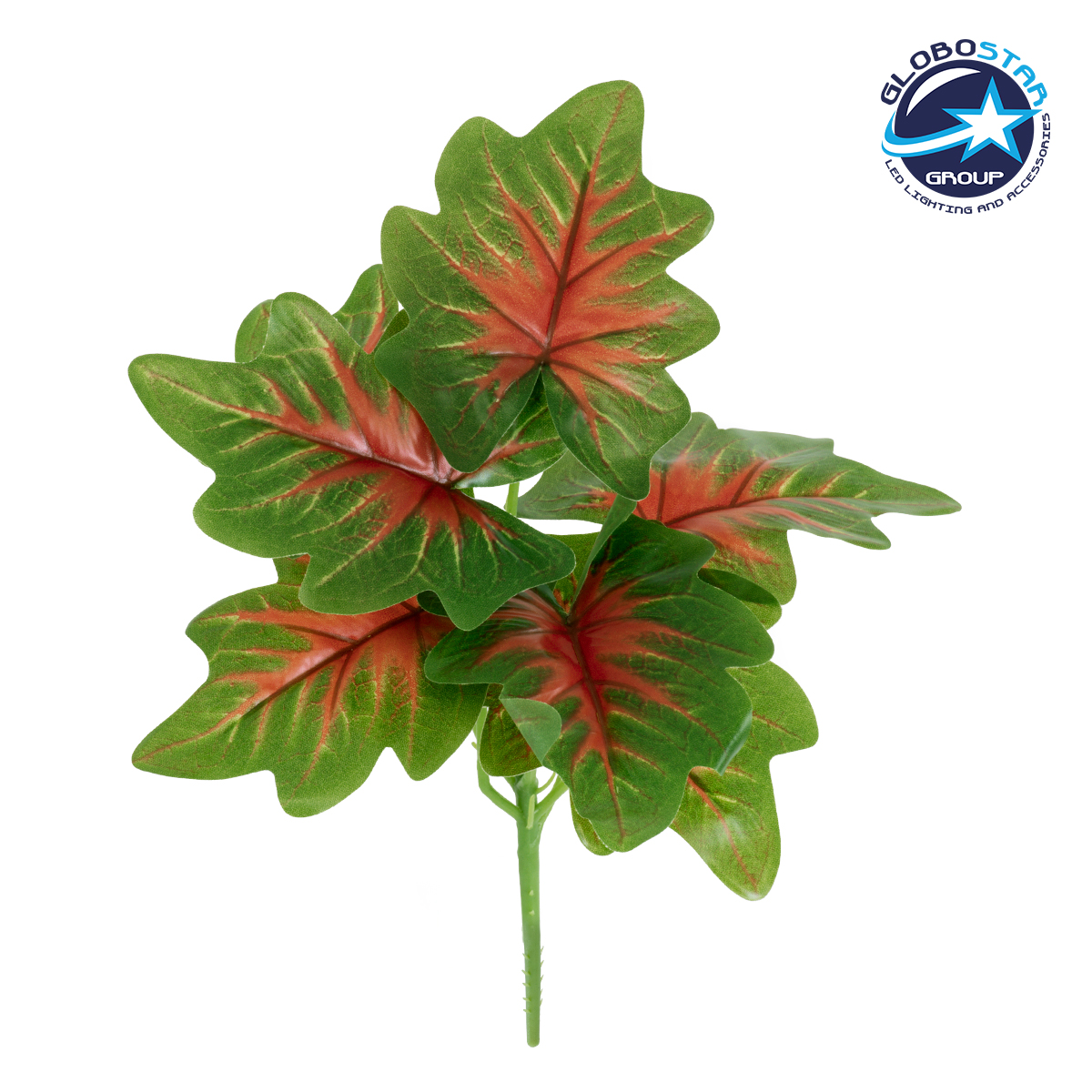 GloboStar® CALADIUM S-78271 Τεχνητό Φυτό Καλάδιο – Μπουκέτο Διακοσμητικών Φυτών – Κλαδιών με Φύλλωμα Πράσινο – Κόκκινο – Κίτρινο Υ28cm