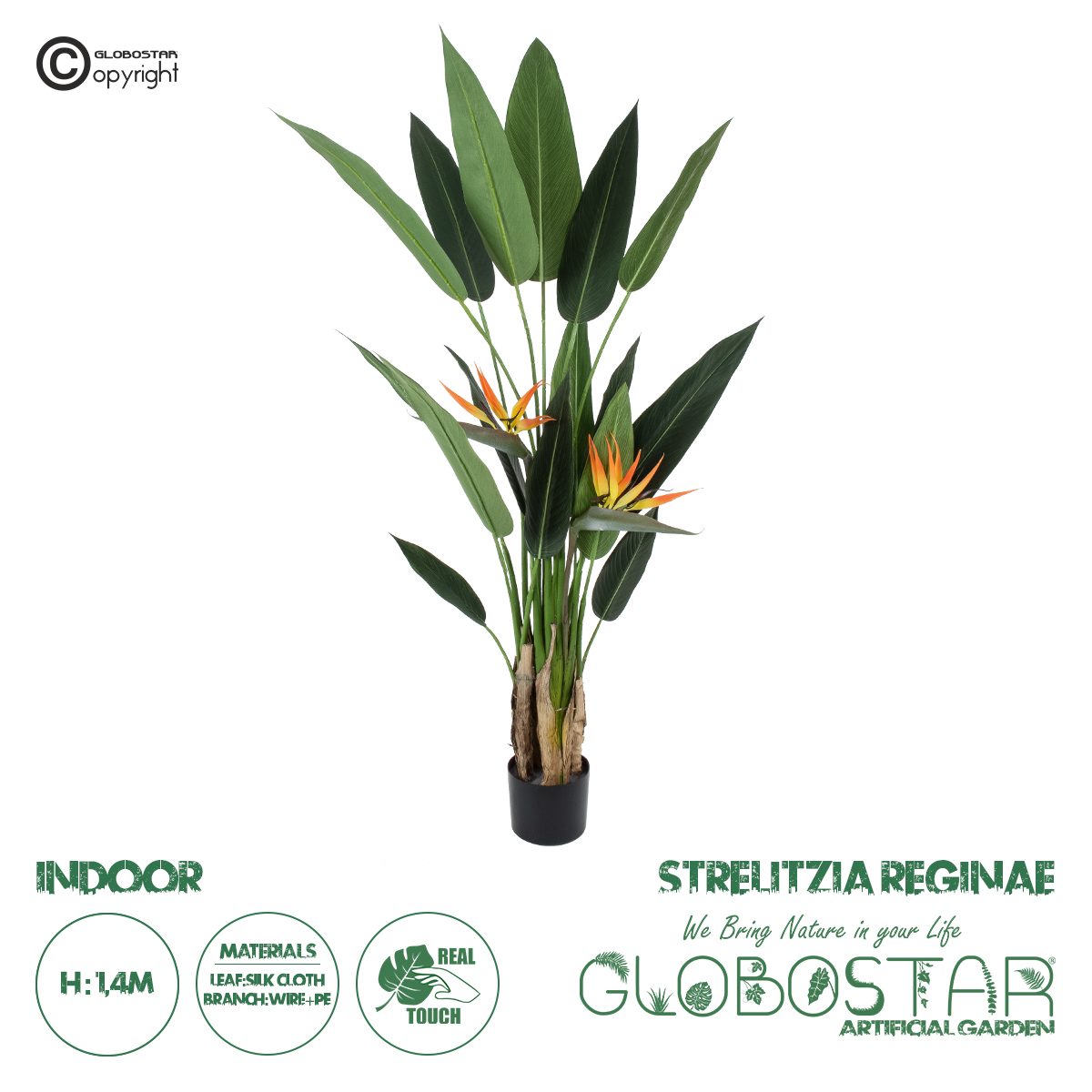 GloboStar® Artificial Garden STRELITZIA REGINAE 20032 Τεχνητό Διακοσμητικό Φυτό Στρελίτσια – Πουλί του Παραδείσου Υ140cm