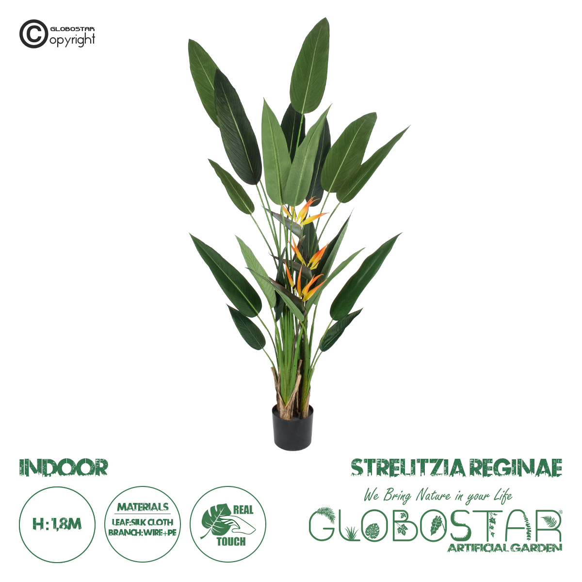 GloboStar® Artificial Garden STRELITZIA REGINAE 20033 Τεχνητό Διακοσμητικό Φυτό Στρελίτσια – Πουλί του Παραδείσου Υ180cm