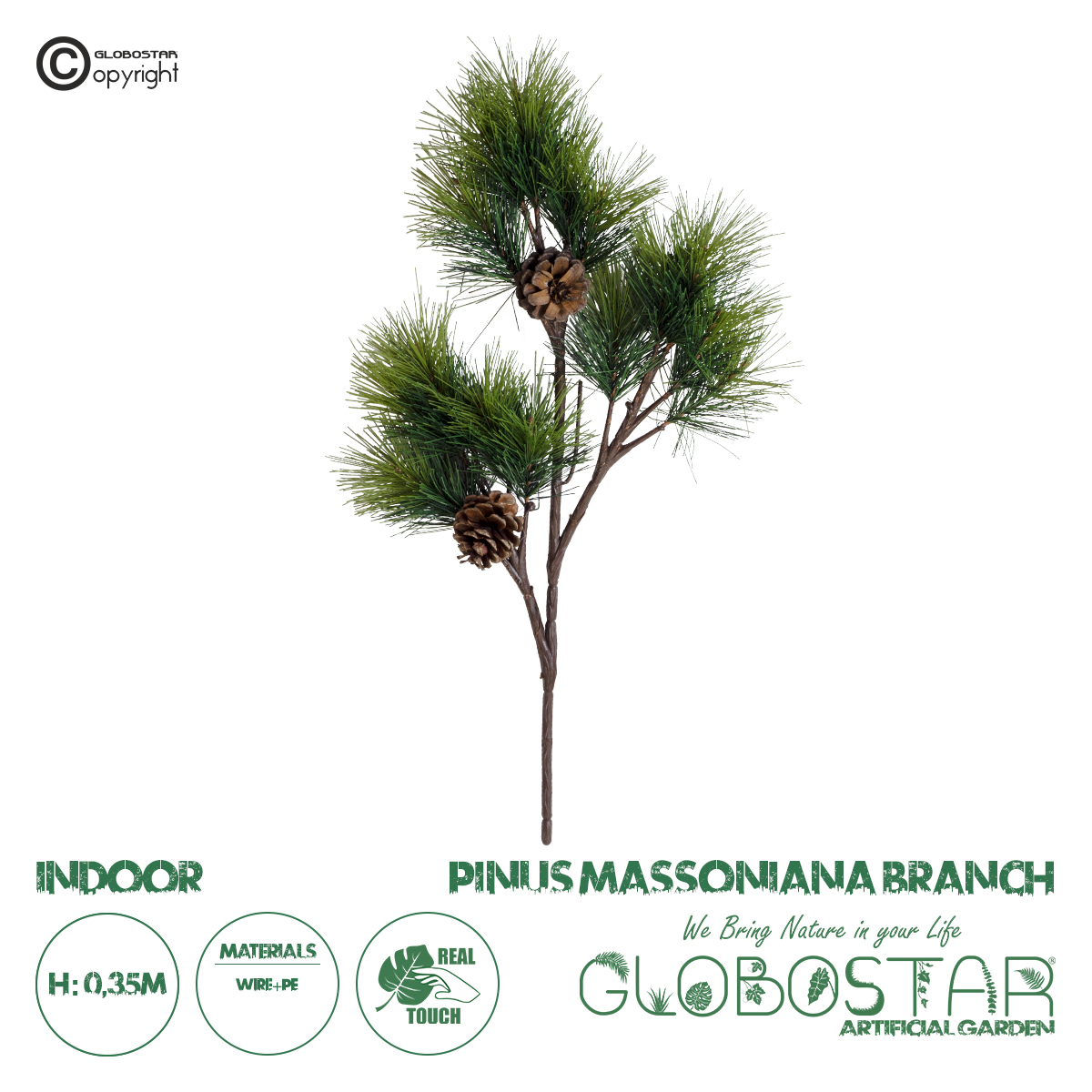 GloboStar® Artificial Garden PINUS MASSONIANA BRANCH 20217 Τεχνητό Διακοσμητικό Κλαδί Πεύκου με Κουκουνάρια Π30 x Υ35cm