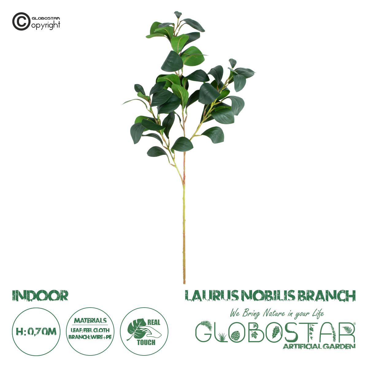GloboStar® Artificial Garden LAURUS NOBILIS BRANCH 20224 Τεχνητό Διακοσμητικό Κλαδί Δάφνης Π35 x Υ70cm