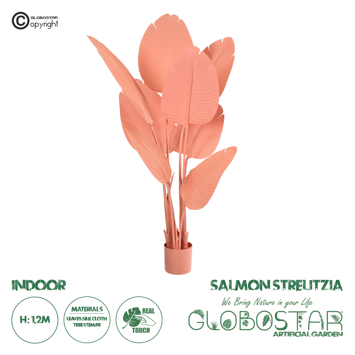 GloboStar® Artificial Garden SALMON STRELITZIA 20366 Τεχνητό Διακοσμητικό Φυτό Σομόν Στερλίτσια Υ120cm