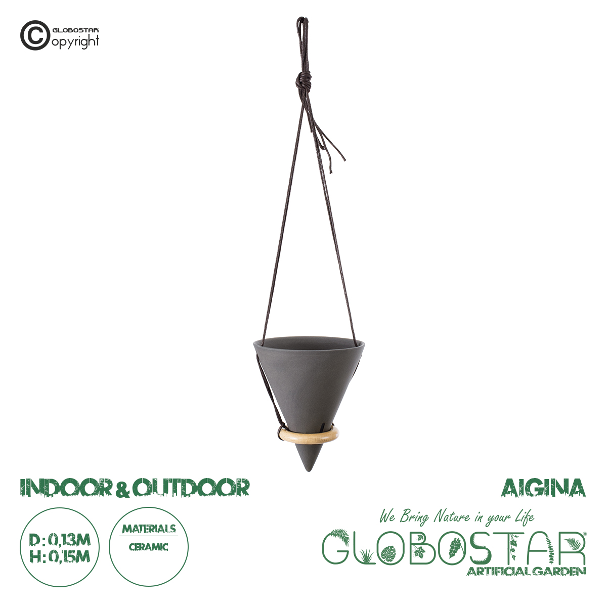GloboStar® Artificial Garden AIGINA 20466 Κρεμαστό Πήλινο Κεραμικό Κασπώ Γλάστρα – Flower Pot Μαύρο Φ13cm x Υ15cm