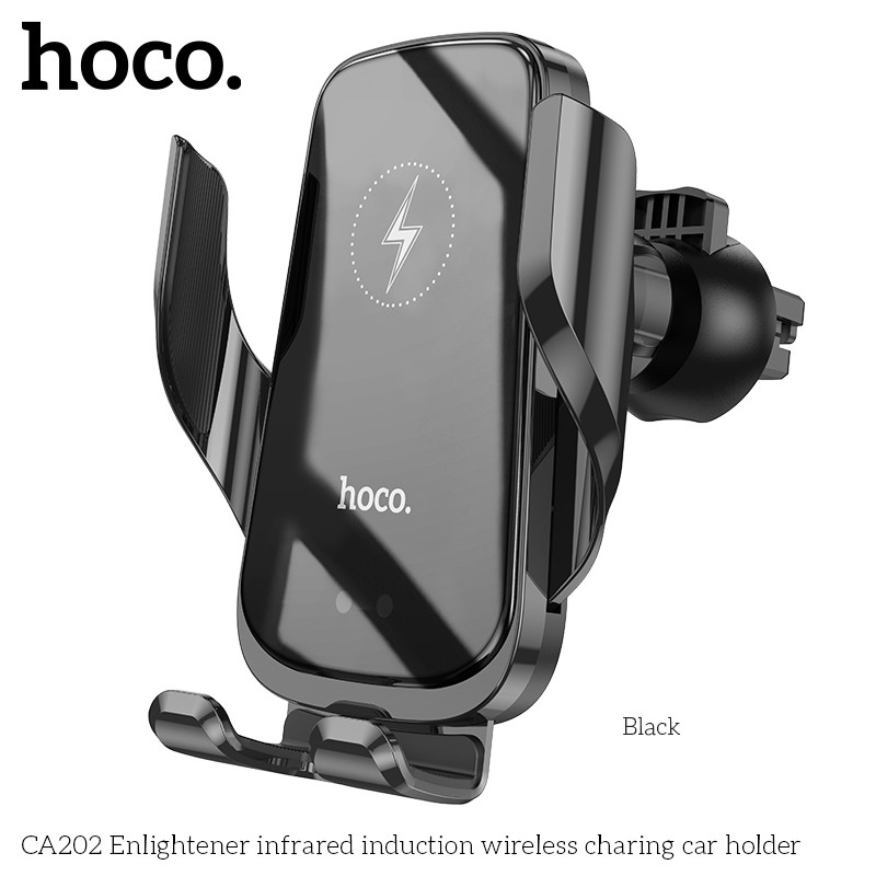 Βάση Στήριξης Αυτοκινήτου Hoco CA202 Enlightener με Wireless Charger έως 15W USB-C Μαύρη 4.5″-7″
