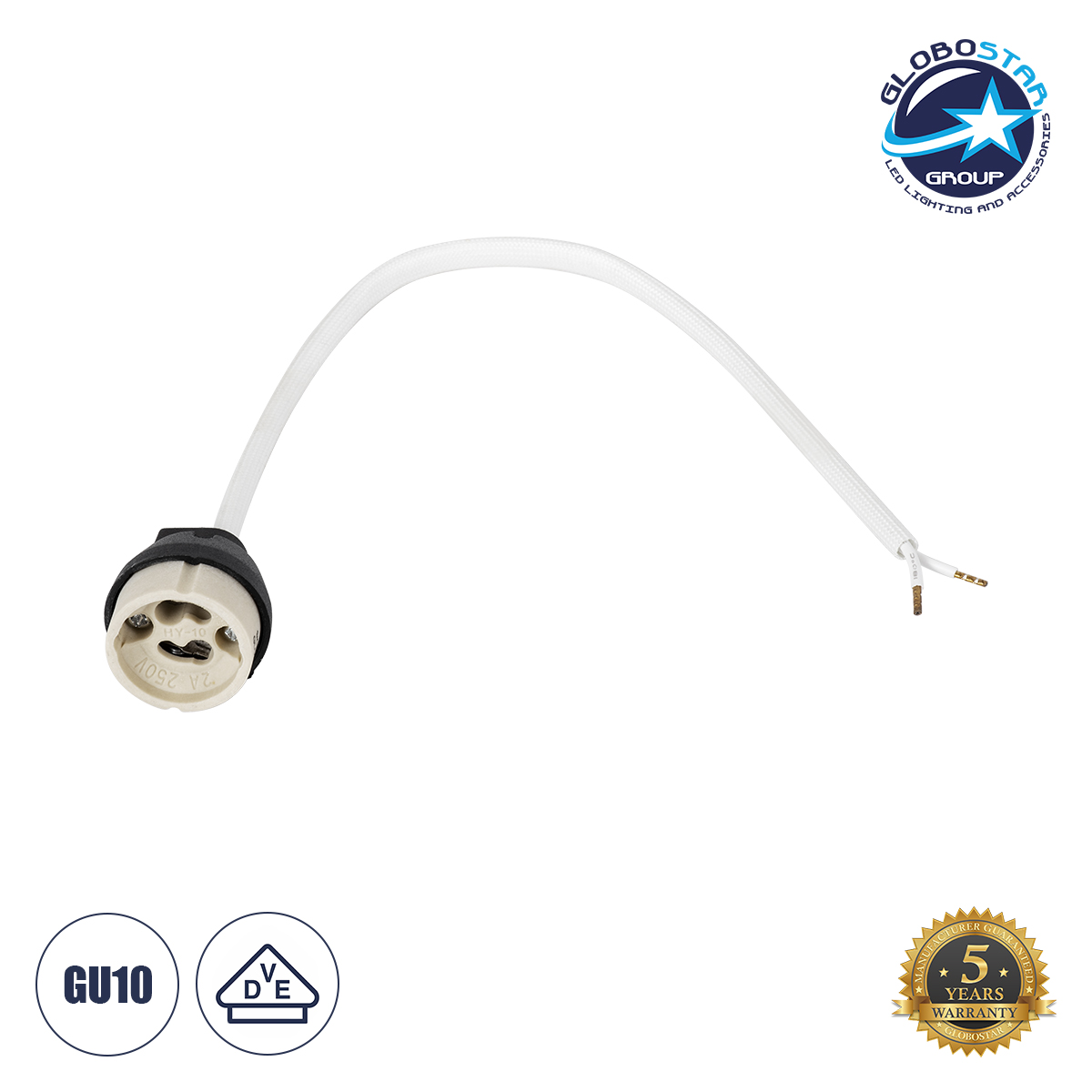 GloboStar® LAMPHOLDER 60499 Ντουί GU10 Πορσελάνης με 30cm VDE Καλώδιο & Anti-Fire Protection High Resistance Tube – ᐊVDEᐅ Certified – IP20 – Φ3.5 x Μ32cm – 5 Years Warranty