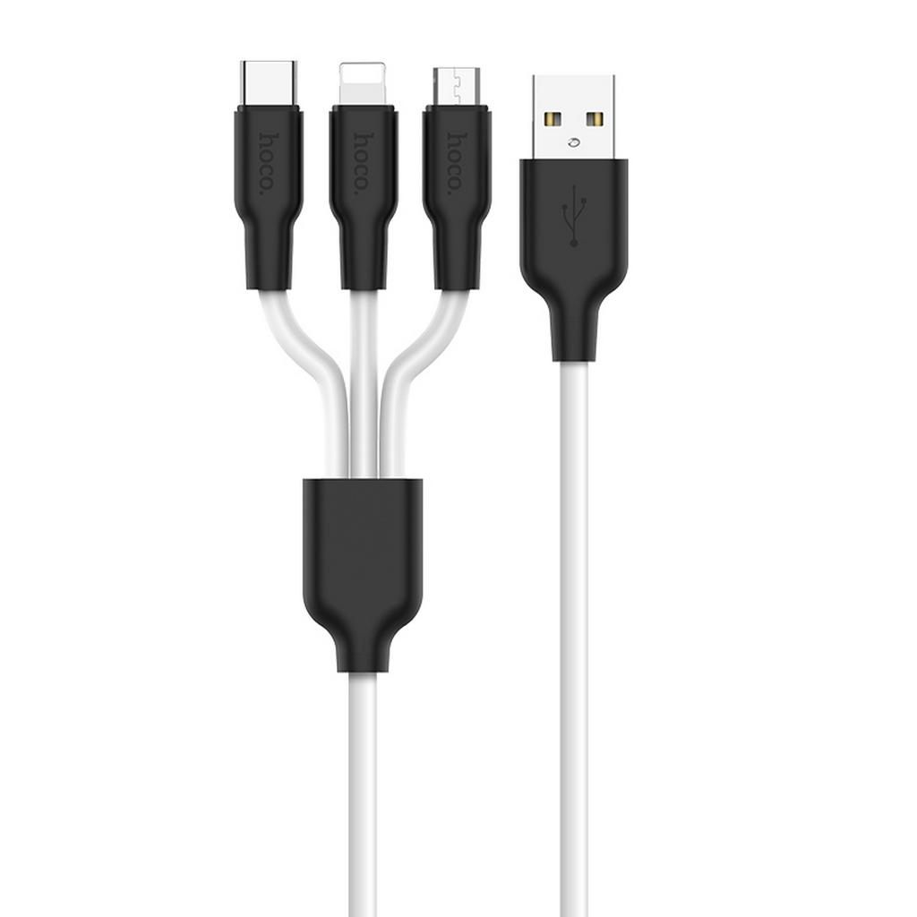 Καλώδιο σύνδεσης Hoco X21 Silicone 3 σε 1 USB σε Micro-USB, Lightning, USB-C 2A Μαύρο – Λευκό 1.2m