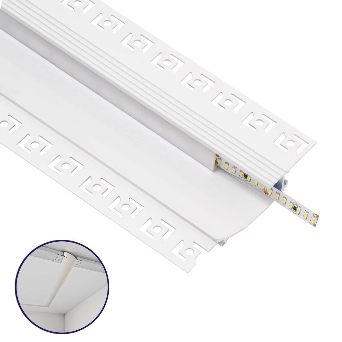 GloboStar® PLASTERBOARD-PROFILE 70840-3M Προφίλ Αλουμινίου – Βάση & Ψύκτρα Ταινίας LED με Λευκό Γαλακτερό Κάλυμμα – Χωνευτή Χρήση σε Γυψοσανίδα για Δημιουργία Κρυφού Φωτισμού – Trimless – Πατητό Κάλυμμα – Λευκό – 3 Μέτρα – Πακέτο 5 Τεμαχίων – Μ300 x Π9.7 x Υ2cm