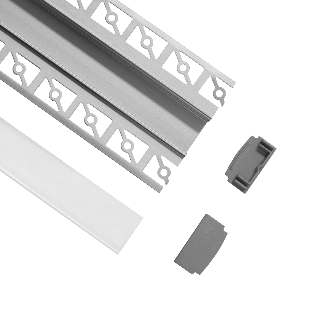 GloboStar® PLASTERBOARD-PROFILE 70819-1M Προφίλ Αλουμινίου – Βάση & Ψύκτρα Ταινίας LED με Λευκό Γαλακτερό Κάλυμμα – Χωνευτή Χρήση σε Γυψοσανίδα – Trimless – Πατητό Κάλυμμα – Ασημί – 1 Μέτρο – Μ100 x Π6.7 x Υ1.4cm