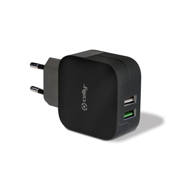 CELLY TRAVEL CHARGER 3.4A TURBO CHARGE 2 PORTS black