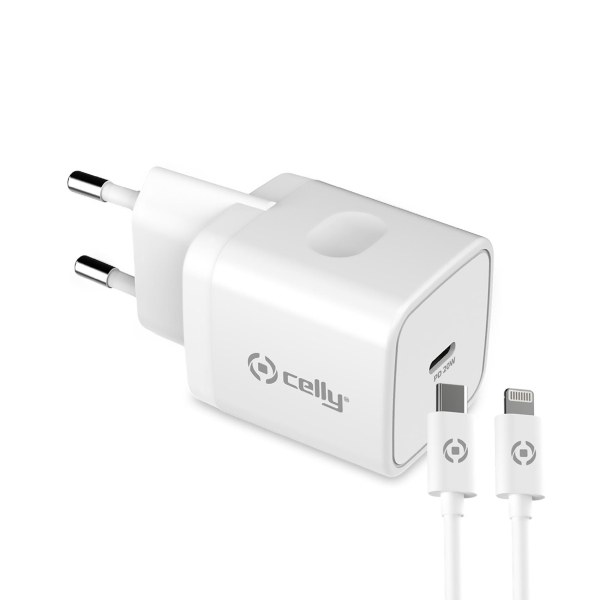 CELLY TRAVEL CHARGER MFI PD 20W TYPE C + DATA CABLE LIGHTNING white