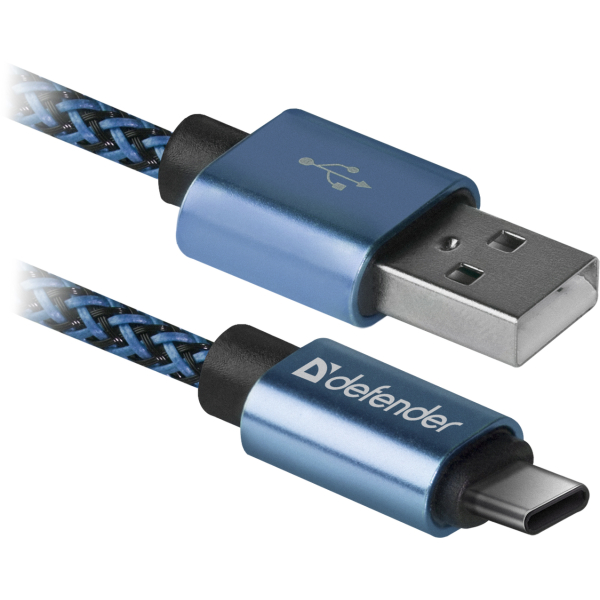 DEFENDER USB TO TYPE C BRAIDED FABRIC DATA CABLE 2.1 A  1m blue