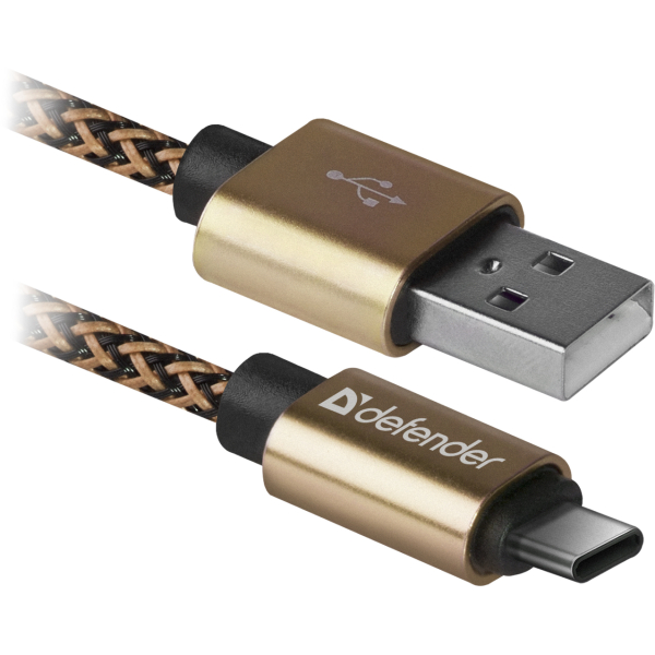 DEFENDER USB TO TYPE C BRAIDED FABRIC DATA CABLE 2.1 A  1m gold