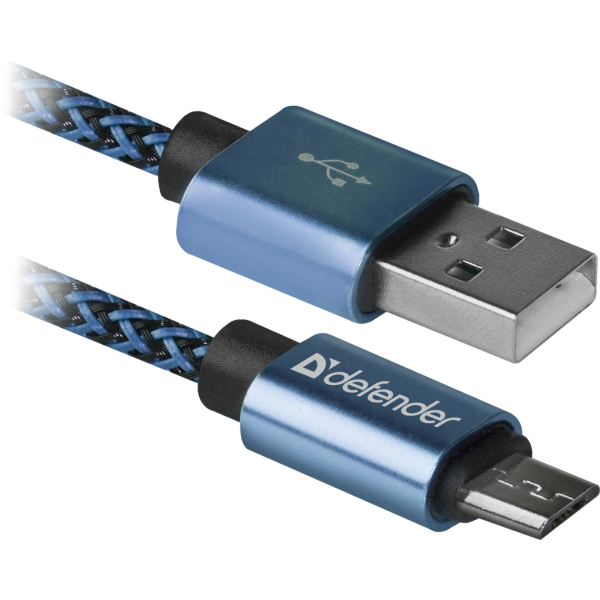 DEFENDER USB TO MICRO USB BRAIDED FABRIC DATA CABLE 2.1 A  1m blue