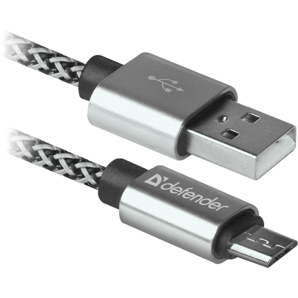 DEFENDER USB TO MICRO USB BRAIDED FABRIC DATA CABLE 2.1 A  1m white silver