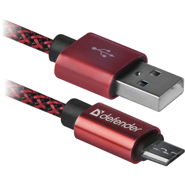 DEFENDER USB TO MICRO USB BRAIDED FABRIC DATA CABLE 2.1 A  1m red