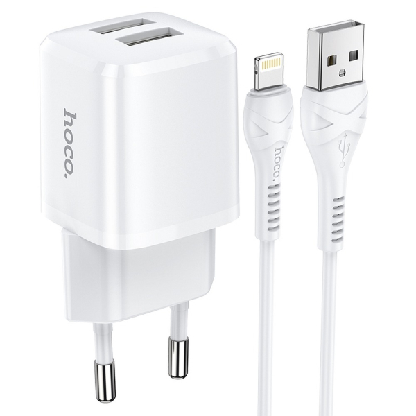 HOCO TRAVEL CHARGER N8 2,4A + DATA CABLE LIGHTNING white