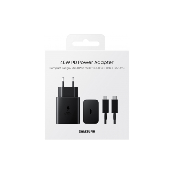 ORIGINAL SAMSUNG FAST TRAVEL CHARGER 45W PD + TYPE C DATA CABLE black
