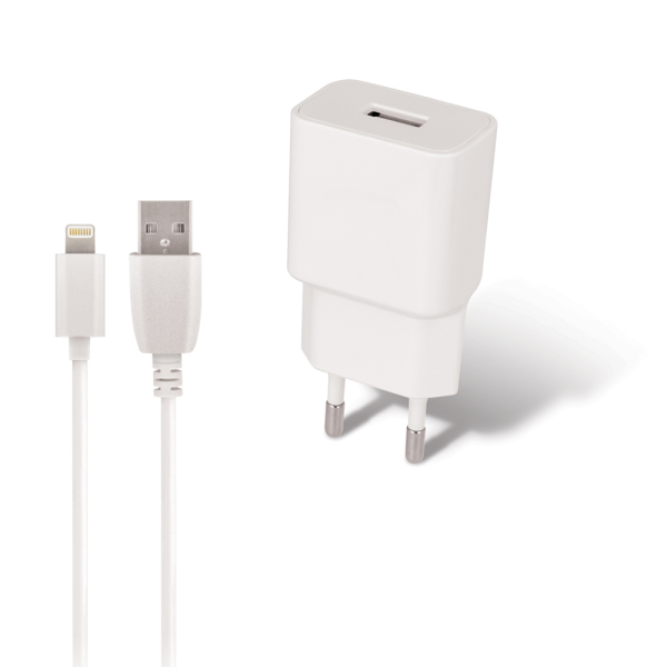 SETTY TRAVEL CHARGER 2.4A + DATA CABLE LIGHTNING 1m white