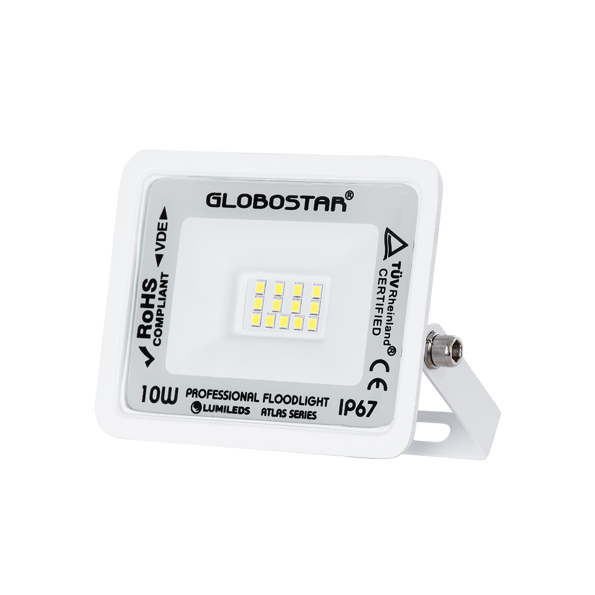 GloboStar® ATLAS 61404 Επαγγελματικός Προβολέας LED 10W 1250lm 120° AC 220-240V – Αδιάβροχος IP67 – Μ10 x Π2 x Υ8cm – Λευκό – Ψυχρό Λευκό 6000K – LUMILEDS Chips – TÜV Rheinland Certified – 5 Years Warranty