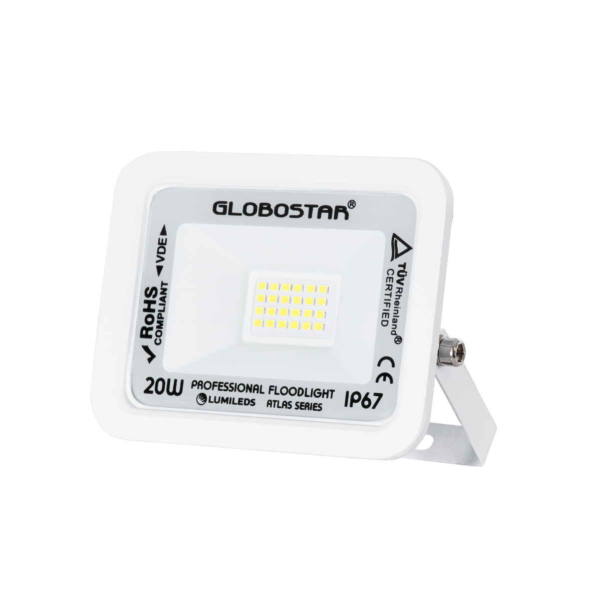 GloboStar® ATLAS 61407 Επαγγελματικός Προβολέας LED 20W 2500lm 120° AC 220-240V – Αδιάβροχος IP67 – Μ12 x Π2.5 x Υ9.5cm – Λευκό – Ψυχρό Λευκό 6000K – LUMILEDS Chips – TÜV Rheinland Certified – 5 Years Warranty