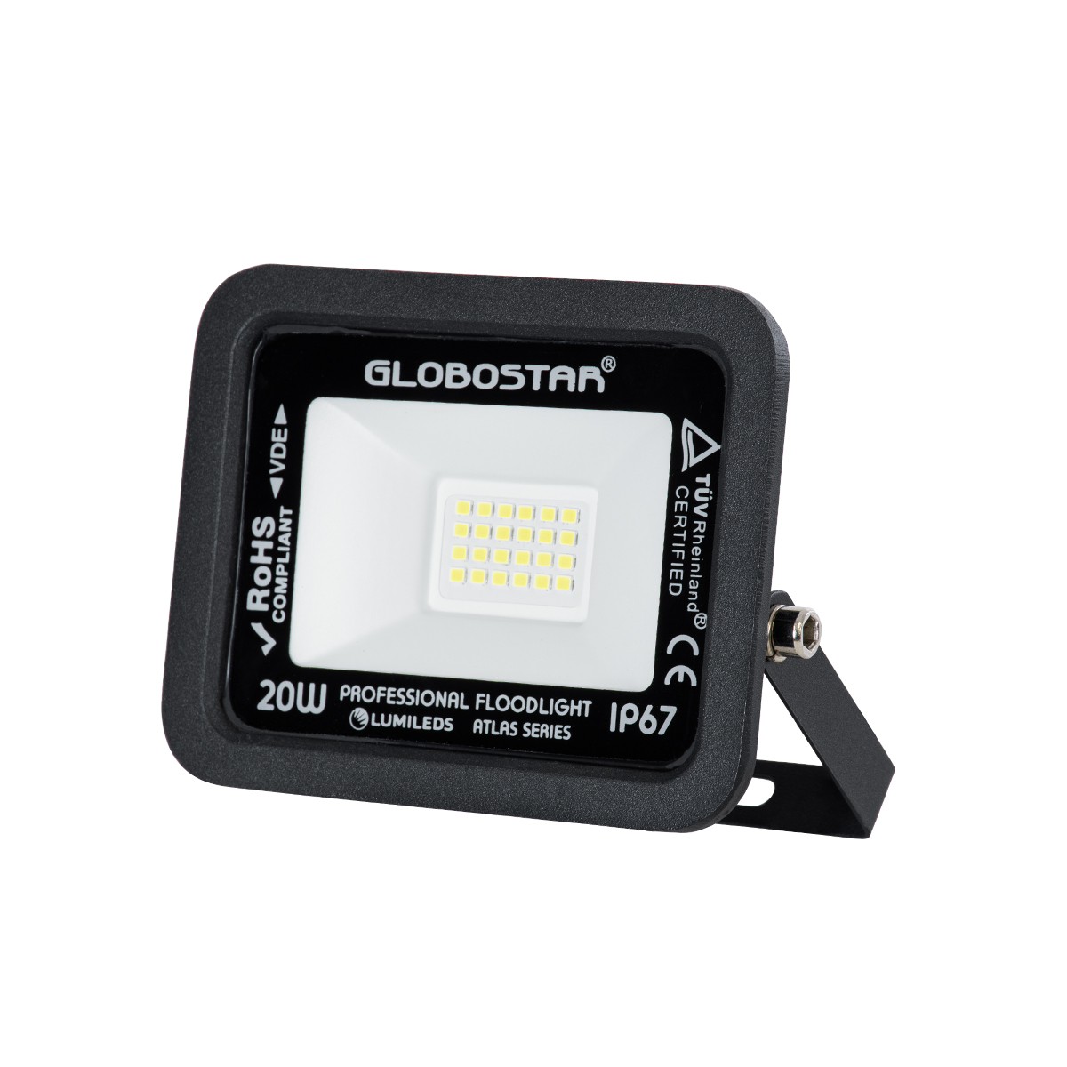 GloboStar® ATLAS 61410 Επαγγελματικός Προβολέας LED 20W 2500lm 120° AC 220-240V – Αδιάβροχος IP67 – Μ12 x Π2.5 x Υ9.5cm – Μαύρο – Ψυχρό Λευκό 6000K – LUMILEDS Chips – TÜV Rheinland Certified – 5 Years Warranty