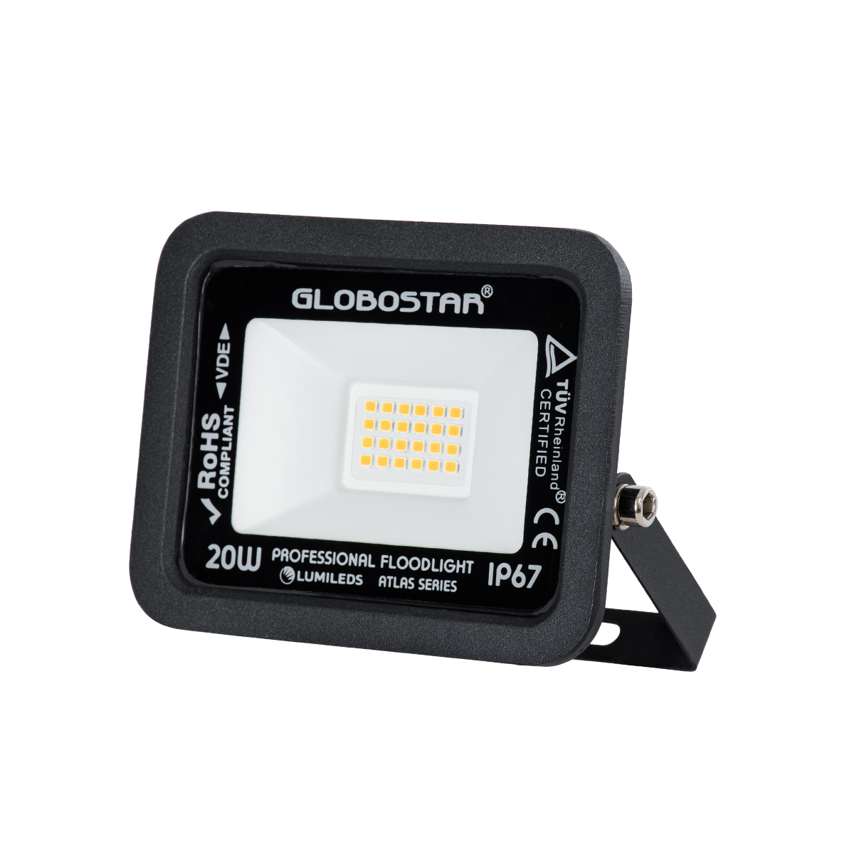 GloboStar® ATLAS 61412 Επαγγελματικός Προβολέας LED 20W 2300lm 120° AC 220-240V – Αδιάβροχος IP67 – Μ12 x Π2.5 x Υ9.5cm – Μαύρο – Θερμό Λευκό 2700K – LUMILEDS Chips – TÜV Rheinland Certified – 5 Years Warranty