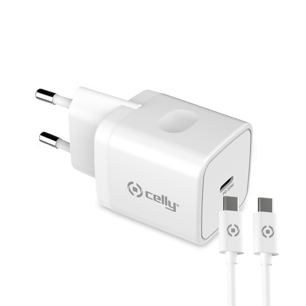 CELLY TRAVEL CHARGER PD 20W TYPE C + DATA CABLE TYPE C white