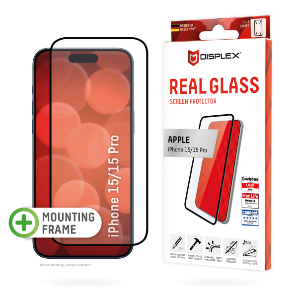 DISPLEX REAL GLASS 3D FULL GLUE IPHONE 15 / 15 PRO black