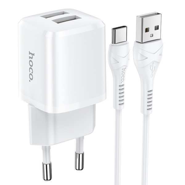 HOCO TRAVEL CHARGER N8 2,4A + DATA CABLE TYPE C white