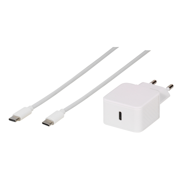 VIVANCO TRAVEL CHARGER PD 25W FOR SAMSUNG + DATA CABLE TYPE C white
