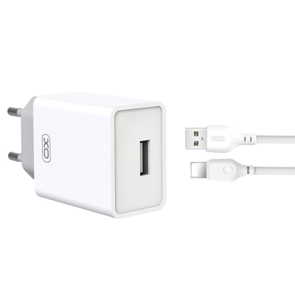 XO TRAVEL CHARGER L93 2,4A + DATA CABLE LIGHTNING white