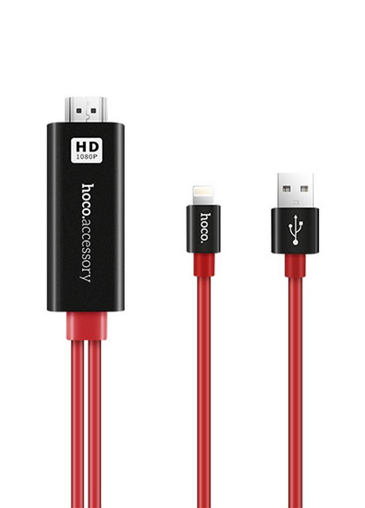 Καλώδιο σύνδεσης Hoco UA4 2 σε 1 HDMI σε USB και Lightning Full HD 2m Μαύρο/Κόκκινο