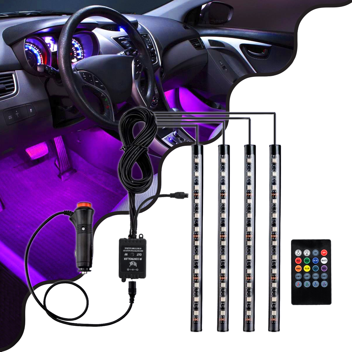 GloboStar® 81842 Car Underglow LED Tube Kit – Κρυφός Φωτισμός Αυτοκινήτου DC 12V 20W με Χειριστήριο Αδιάβροχο IP68 Πολύχρωμο RGB