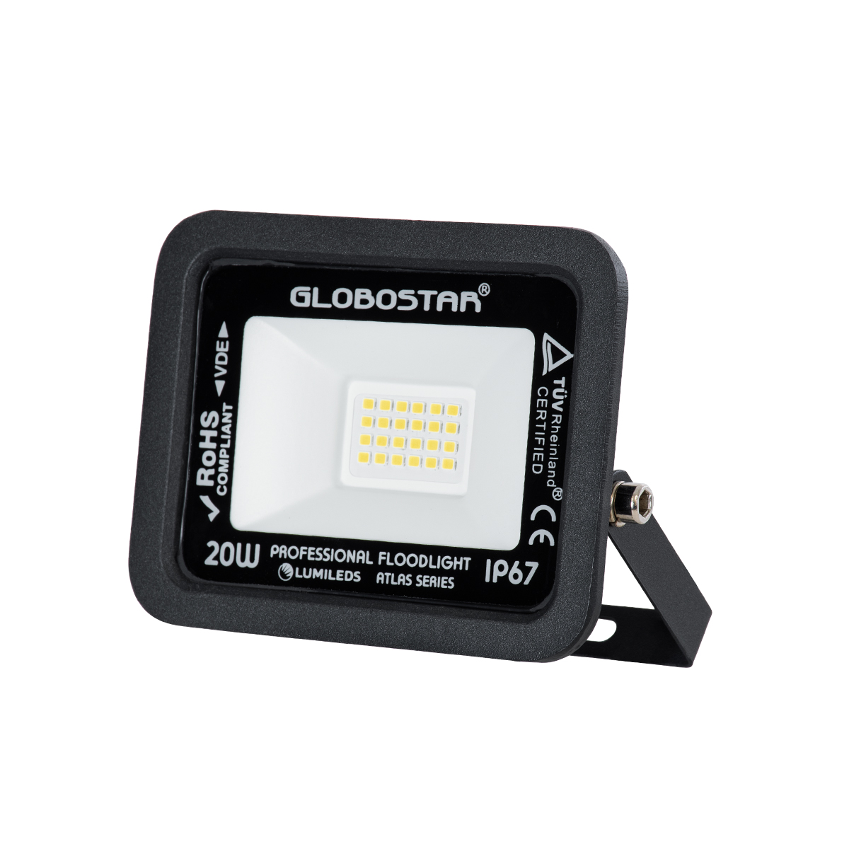 GloboStar® ATLAS 61411 Επαγγελματικός Προβολέας LED 20W 2400lm 120° AC 220-240V – Αδιάβροχος IP67 – Μ12 x Π2.5 x Υ9.5cm – Μαύρο – Φυσικό Λευκό 4500K – LUMILEDS Chips – TÜV Rheinland Certified – 5 Years Warranty