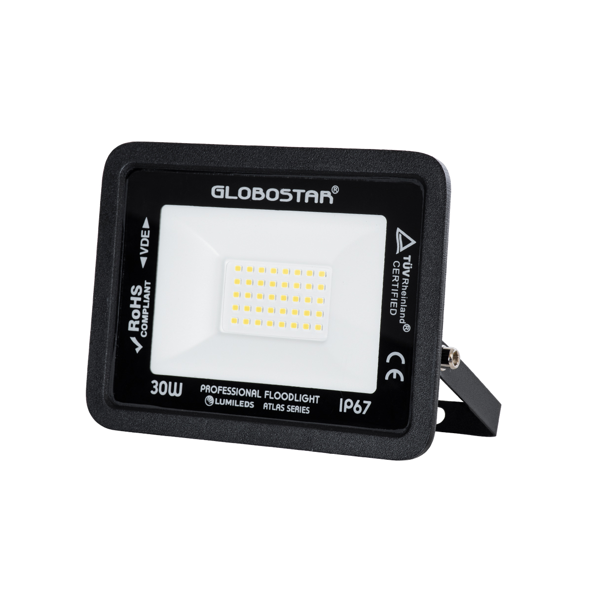 GloboStar® ATLAS 61417 Επαγγελματικός Προβολέας LED 30W 3600lm 120° AC 220-240V – Αδιάβροχος IP67 – Μ16 x Π2.5 x Υ12.5cm – Μαύρο – Φυσικό Λευκό 4500K – LUMILEDS Chips – TÜV Rheinland Certified – 5 Years Warranty