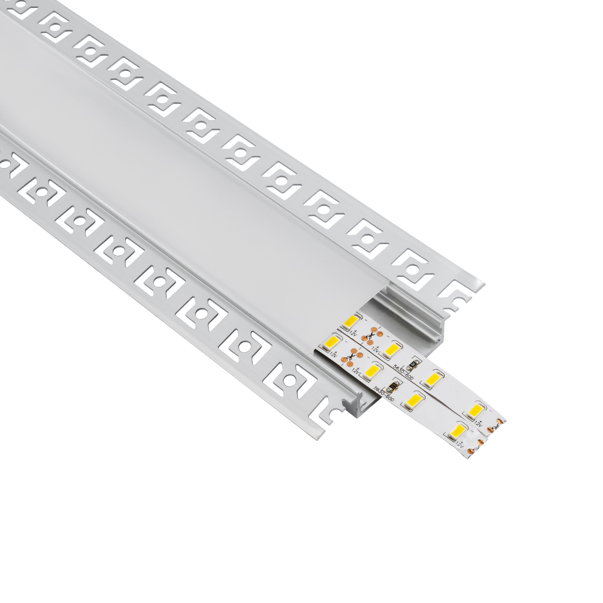 GloboStar® PLASTERBOARD-PROFILE 70861-3M Προφίλ Αλουμινίου – Βάση & Ψύκτρα Ταινίας LED με Λευκό Γαλακτερό Κάλυμμα – Χωνευτή Χρήση σε Γυψοσανίδα – Trimless – Πατητό Κάλυμμα – Ασημί – 3 Μέτρα – Πακέτο 5 Τεμαχίων – Μ300 x Π7.8 x Υ1.4cm