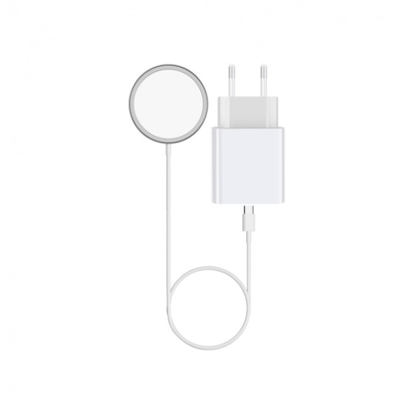 Ksix Qi MAGCHARGE WIRELESS CHARGER FOR IPHONE 12 SERIES 15W 1m LONG + TRAVEL CHARGER 20W white