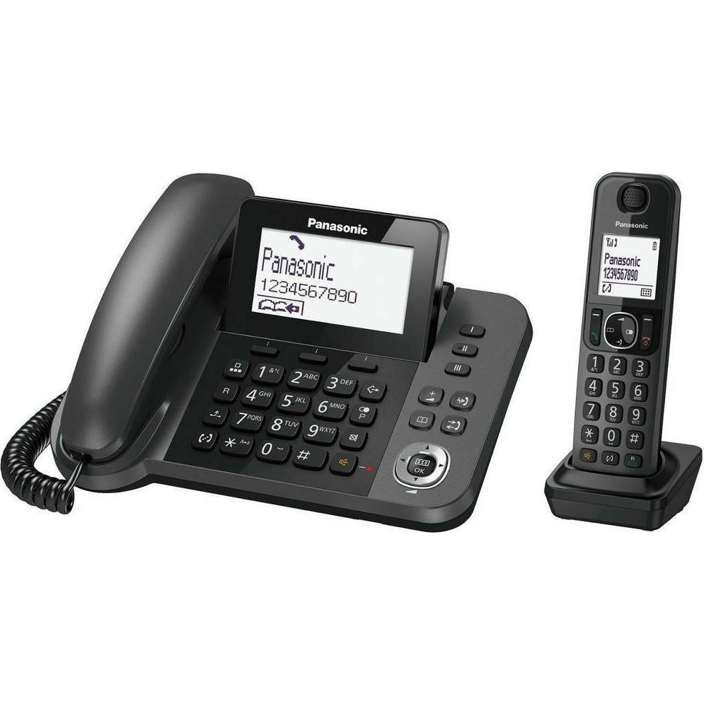 Σταθερό Ψηφιακό Τηλέφωνο Panasonic KX-TGF310EXM Μαύρο + Ασύρματο Ψηφιακό Τηλέφωνο με Χτυπημένη Συσκευασία