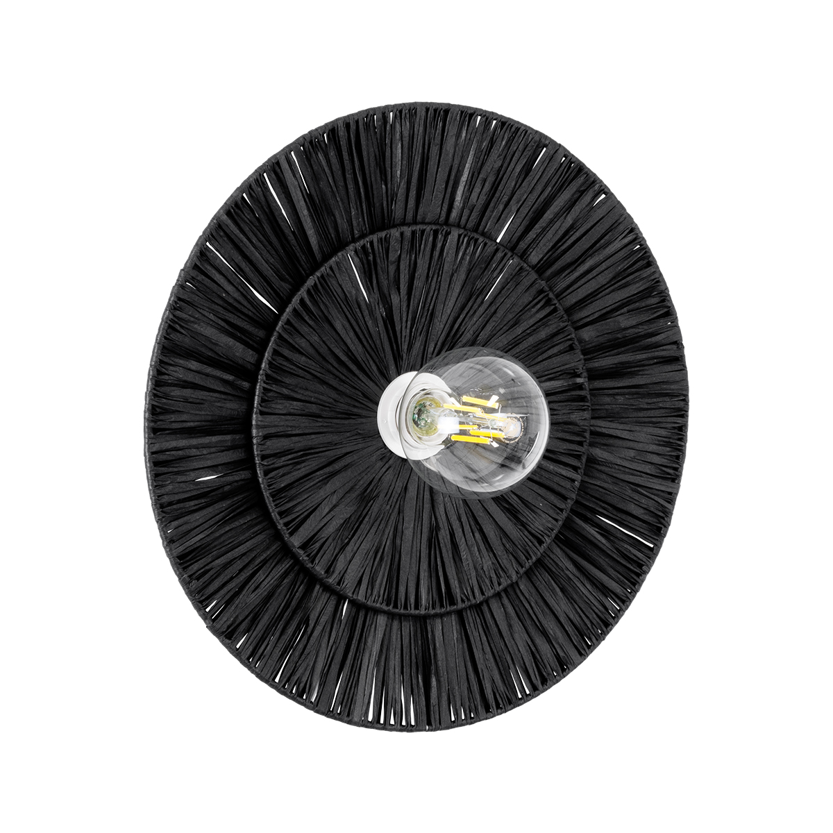 GloboStar® COLOMBO 02280 Boho Φωτιστικό Τοίχου – Απλίκα Μονόφωτο 1 x E27 AC 220-240V IP20 – Φ40 x Υ4.5cm – Μαύρη Φυσική Ράφια Άχυρο Πλέγμα – 5 Χρόνια Εγγύηση