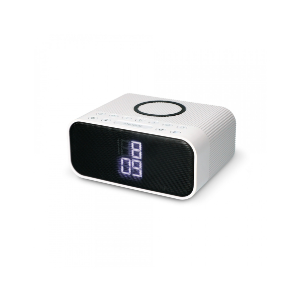 Ksix Qi ALARM CLOCK WIRELESS CHARGER 10W WITH BLUETOOTH SPEAKER AND RADIO white
