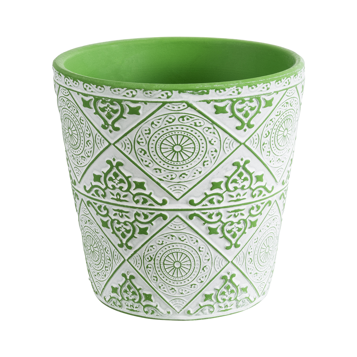 GloboStar® Artificial Garden ASWAN 20515 Διακοσμητικό Κεραμικό Κασπώ Γλάστρα – Flower Pot Λευκό με Πράσινο Φ14 x Υ13cm