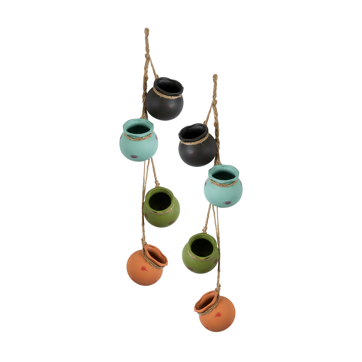 GloboStar® Artificial Garden AIGYPT 20531 ΣΕΤ 2 Κρεμαστά Διακοσμητικά Κεραμικά Κασπώ Γλάστρες – Flower Pots Μαύρό με Γαλάζιο και Πράσινο με Πορτοκαλί Μ18 x Π10 x Υ70cm