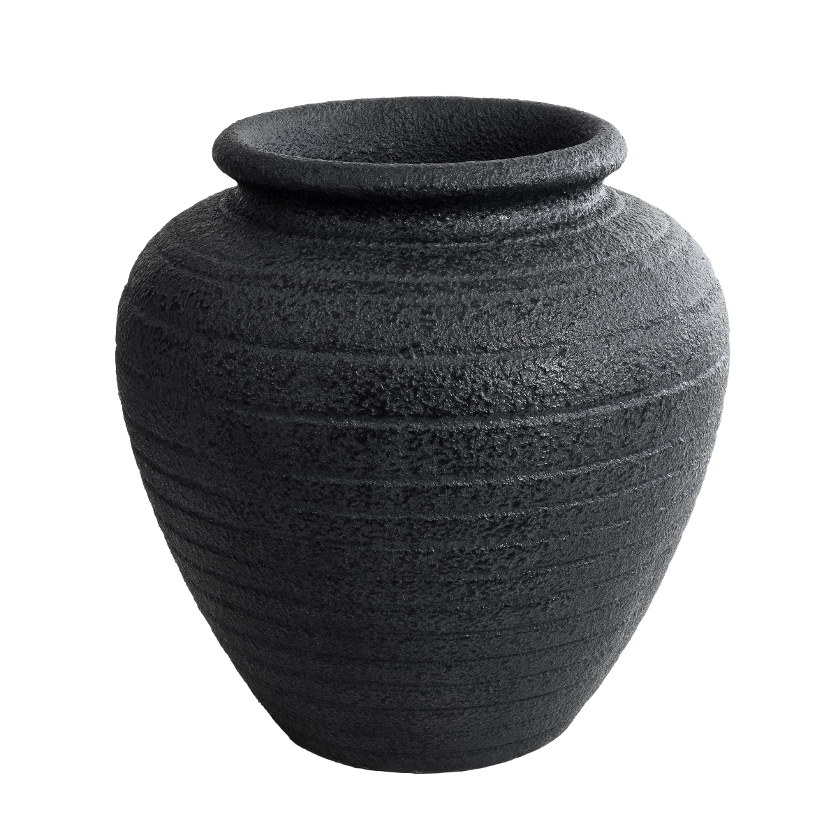GloboStar® Artificial Garden OLYMPIA 20719 Επιδαπέδιο Πολυεστερικό Τσιμεντένιο Κασπώ Γλάστρα – Flower Pot Μαύρο Φ55 x Υ60cm