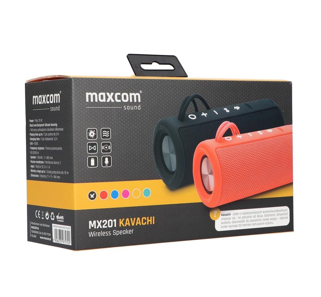 Φορητό Ηχείο Bluetooth Maxcom Kavachi MX201 TWS 2x5W Μαύρο IP66, Χρόνος, Επιπλέει στο νερό