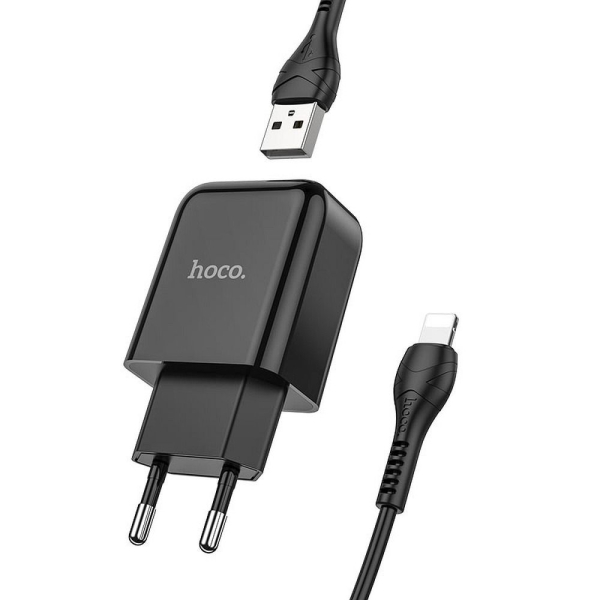 HOCO TRAVEL CHARGER N2 2A + DATA CABLE LIGHTNING black