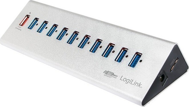 LogiLink USB 3.0 Hub 10 Θυρών με σύνδεση USB-A & Θύρα Φόρτισης και Εξωτερική Παροχή Ρεύματος Ασημί (UA0229)